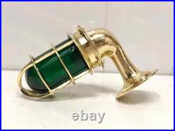 Nautical Marine Style Brass Swan Neck Wall Light with Green Glass