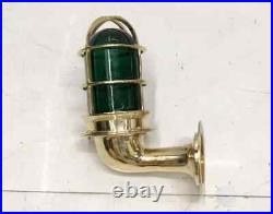 Nautical Marine Style Brass Swan Neck Wall Light with Green Glass