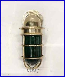 Nautical Marine Style Brass Swan Neck Wall Light with Green Glass