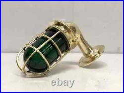Nautical Marine Style Brass Swan Neck Wall Light with Green Glass