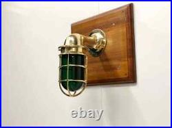 Nautical Marine Style Brass Swan Neck Wall Light with Green Glass