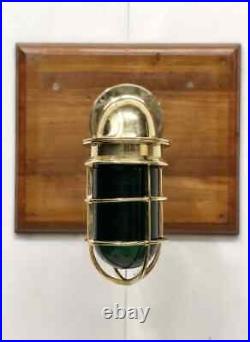 Nautical Marine Style Brass Swan Neck Wall Light with Green Glass