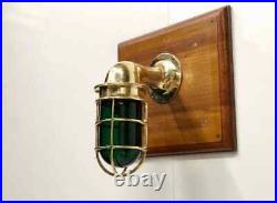 Nautical Marine Style Brass Swan Neck Wall Light with Green Glass