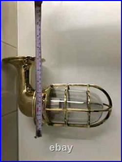 Nautical Marine Style Brass Swan Neck Wall Light with Green Glass