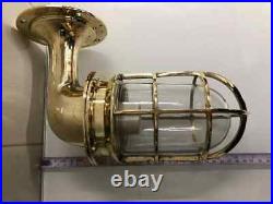 Nautical Marine Style Brass Swan Neck Wall Light with Green Glass