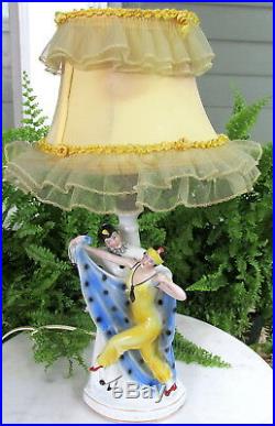 Nice Art Deco Porcelain Lamp Dancing Flapper Lady (couple) With Cape