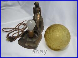 Nude Electric Boudoir Lamp with Original Glass Brain Ball Shade Globe Art Deco