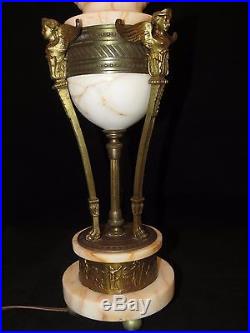 Nude Sphinx Goddess Alabaster & Brass Table Lamp Art Deco Egyptian Revival