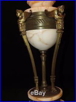 Nude Sphinx Goddess Alabaster & Brass Table Lamp Art Deco Egyptian Revival