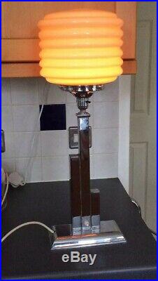 ORIGINAL 1920s ART DECO LAMP TABLE DESK LAMP CHROME STEM GLASS GLOBE SHADE RARE