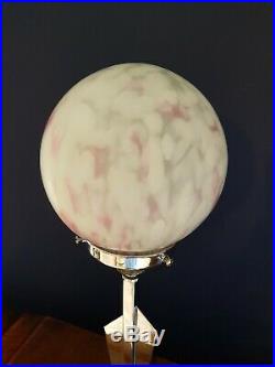 ORIGINAL 1920s ART DECO LAMP TABLE DESK LAMP CHROME STEM GLASS GLOBE SHADE RARE
