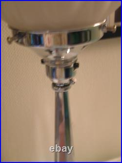 ORIGINAL 1930s 8 SIDED CHROME ART DECO LAMP LAMPE FROSTED FLAME FLAMBE SHADE