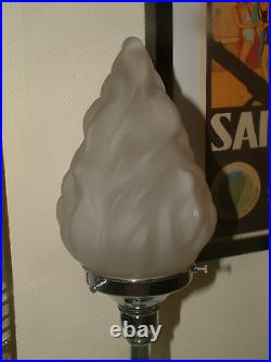 ORIGINAL 1930s 8 SIDED CHROME ART DECO LAMP LAMPE FROSTED FLAME FLAMBE SHADE