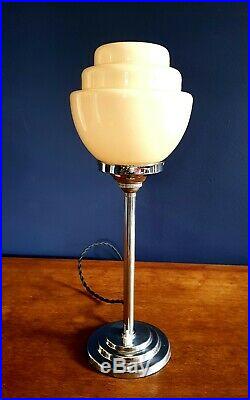 ORIGINAL 1930s ART DECO LAMP TABLE DESK LAMP CHROME STEM GLASS GLOBE SHADE RARE