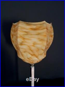 ORIGINAL 1930s ART DECO LAMP TABLE DESK LAMP CHROME STEM GLASS UPLIGHTER SHADE