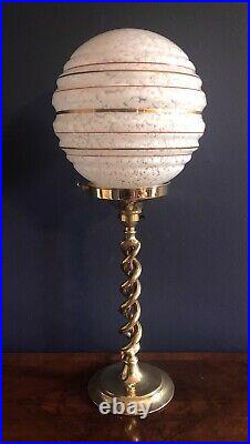 ORIGINAL 1930s ART DECO TABLE DESK LAMP BRASS BARLEY TWIST STEM. GLOBE SHADE