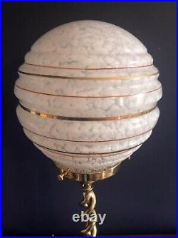 ORIGINAL 1930s ART DECO TABLE DESK LAMP BRASS BARLEY TWIST STEM. GLOBE SHADE