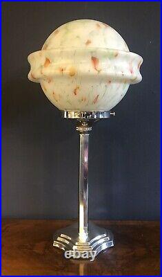 ORIGINAL 1930s ART DECO TABLE DESK / LAMP CHROME STEM ICONIC GLOBE GLASS SHADE