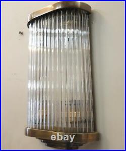 Old Vintage Art Deco Skyscraper Brass & Glass Rod Ship 4 Light Wall Sconces Lamp
