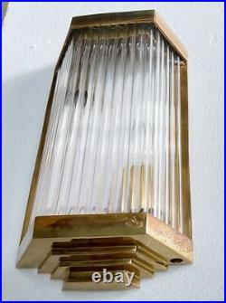 Old Vintage Art Deco Skyscraper Brass & Glass Rod Ship Light Wall Sconces Lamp