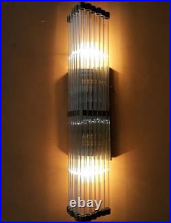 Old Vintage Art Deco Skyscraper Brass & Glass Rod Ship Light Wall Sconces Lamp