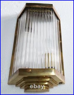 Old Vintage Art Deco Skyscraper Brass & Glass Rod Ship Light Wall Sconces Lamp