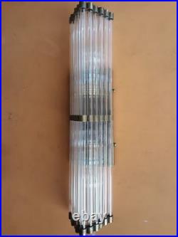 Old Vintage Art Deco Skyscraper Brass & Glass Rod Ship Light Wall Sconces Lamp