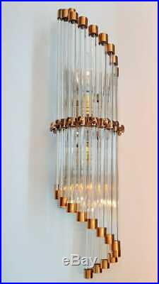 Old Vintage Art Deco Skyscraper Copper & Glass Rod Ship Light Wall Sconces Lamp