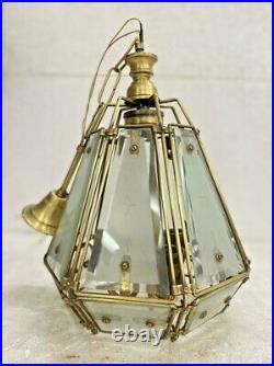 Old Vintage Rare Ceiling Hanging Electrical Glass / Brass Wire Lamp, Collectible