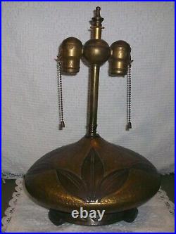 Olive Kooken Antique Arts & Crafts Art Deco Brown Leaf Golden Ceramic Lamp Base