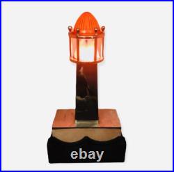 One Of A Kind Art Deco Machine Age Chrome / Wood Lighthouse Table Lamp Light