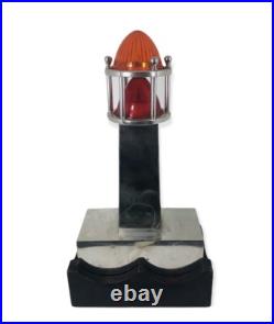 One Of A Kind Art Deco Machine Age Chrome / Wood Lighthouse Table Lamp Light
