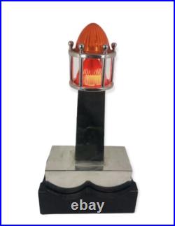 One Of A Kind Art Deco Machine Age Chrome / Wood Lighthouse Table Lamp Light
