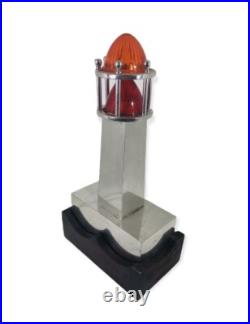 One Of A Kind Art Deco Machine Age Chrome / Wood Lighthouse Table Lamp Light