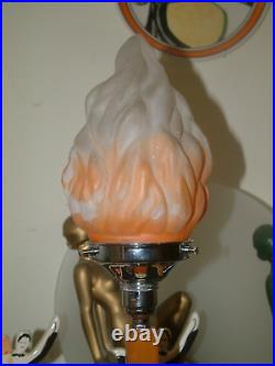 Orange Catalin Phenolic Bakelite Chrome Art Deco Lamp Lampe Orange Flame Shade