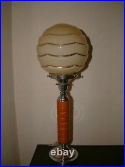 Orange Catalin Phenolic Bakelite Chrome Art Deco Lamp Lampe Rare Shade