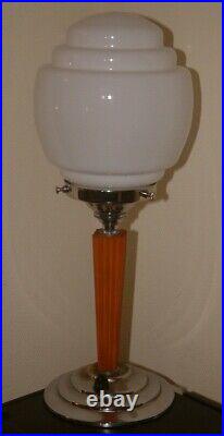 Orange Catalin Phenolic Bakelite & Chrome Art Deco Lamp Lampe Stepped Shade
