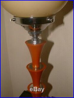 Orange Catalin Phenolic Bakelite Chrome Zigurat Art Deco Lamp Lampe Step Shade