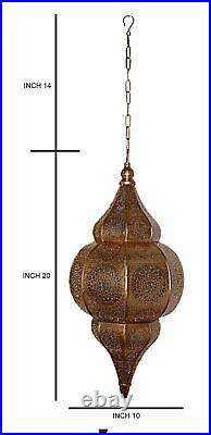 Oriental Moroccan Hanging Pendant Light Metal Ceiling Lamp Shade (Blue) 20 x 10