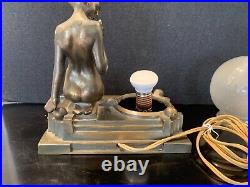 Original 1930's Frankart Patinated Metal And Glass Figural Lamp, Fully Marked