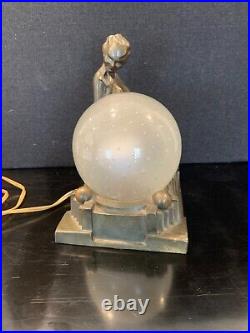 Original 1930's Frankart Patinated Metal And Glass Figural Lamp, Fully Marked