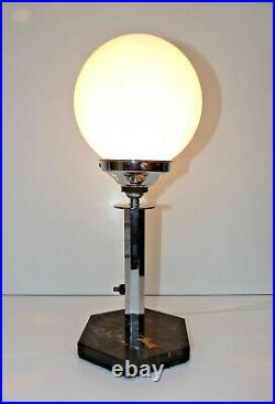 Original 1930s Art Deco Chrome & Marble Glass Globe Table Lamp