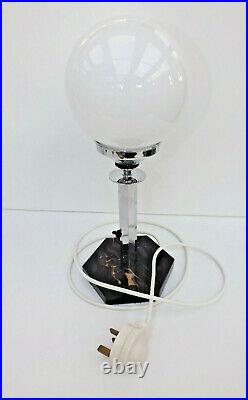 Original 1930s Art Deco Chrome & Marble Glass Globe Table Lamp