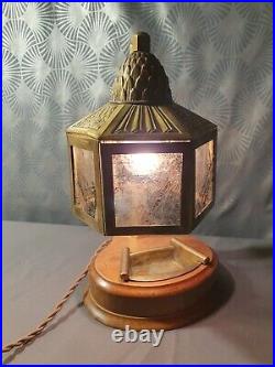 Original 1930s Art Deco Wood & Brass Lampshade with Rhodoid Plates