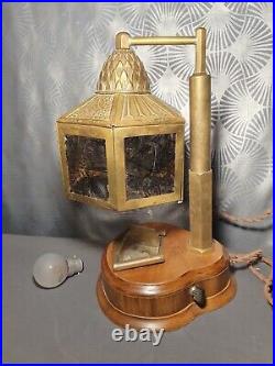 Original 1930s Art Deco Wood & Brass Lampshade with Rhodoid Plates