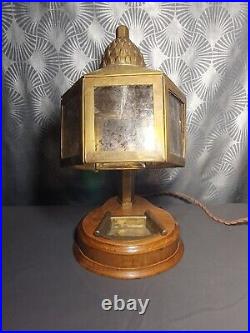 Original 1930s Art Deco Wood & Brass Lampshade with Rhodoid Plates