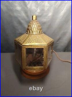 Original 1930s Art Deco Wood & Brass Lampshade with Rhodoid Plates