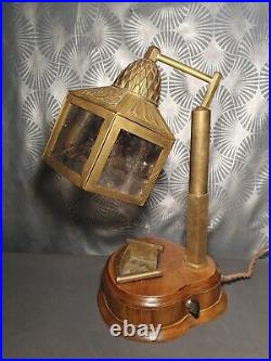 Original 1930s Art Deco Wood & Brass Lampshade with Rhodoid Plates