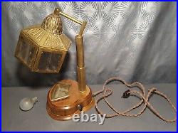 Original 1930s Art Deco Wood & Brass Lampshade with Rhodoid Plates