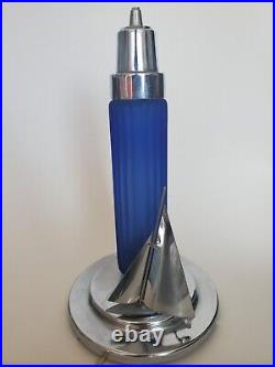 Original 1930s Cobalt Glass & Chrome Sailboat Art Deco Lamp